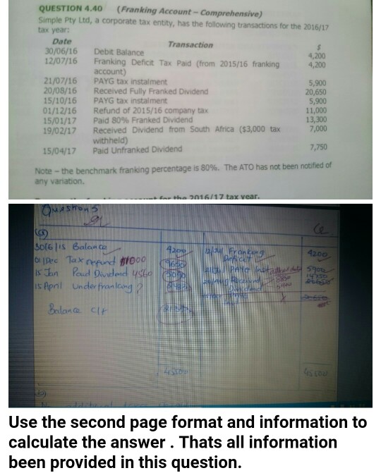 QUESTION 4.40 (Franking Simple