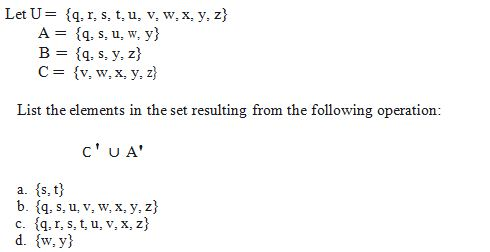 Solved Let U = {q, r, s, t, u, v, w, x, y, z} A = {q, s, u, | Chegg.com