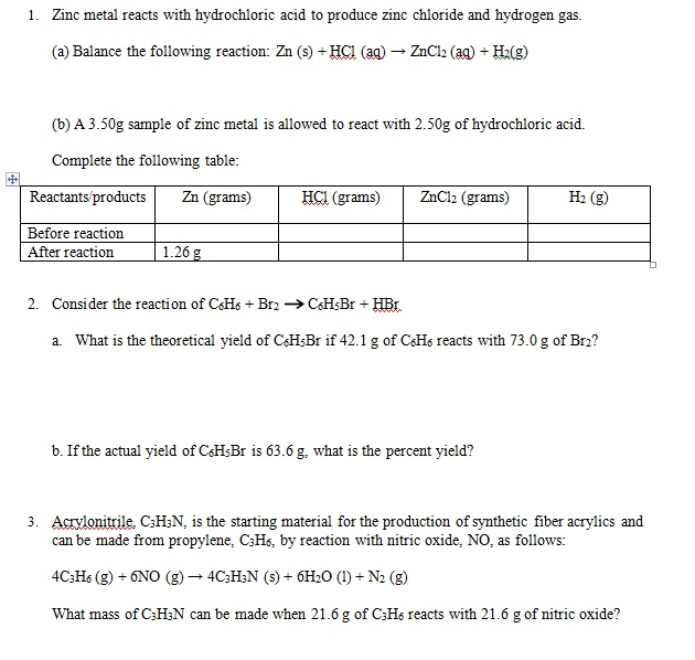 A Sample of Zinc Metal Reacts Completely With