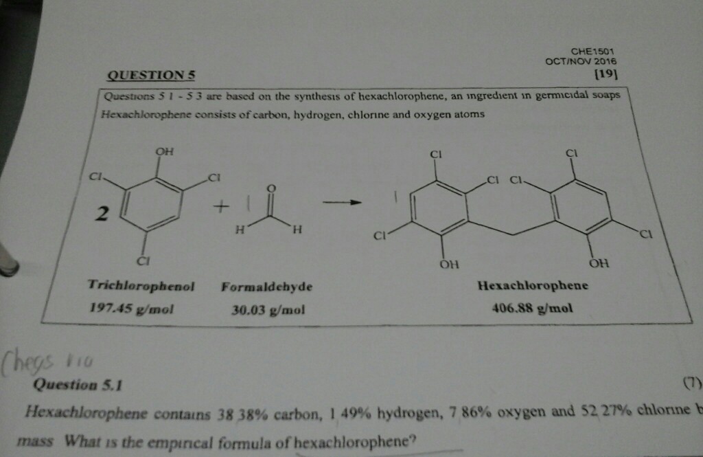 Solved CHE1501 OCT/NOV 2016 QUESTION 5 191 Questions S1-53 | Chegg.com