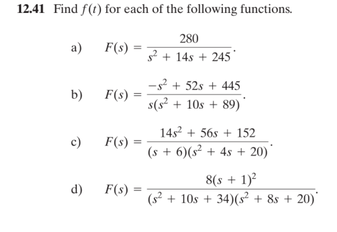 Solved 12.41 Find f(t) for each of the following functions
