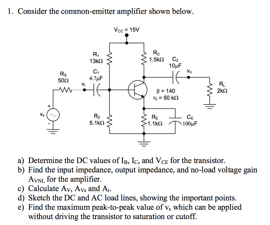 Solved Consider The Common Emitter Amplifier Shown Below 5705