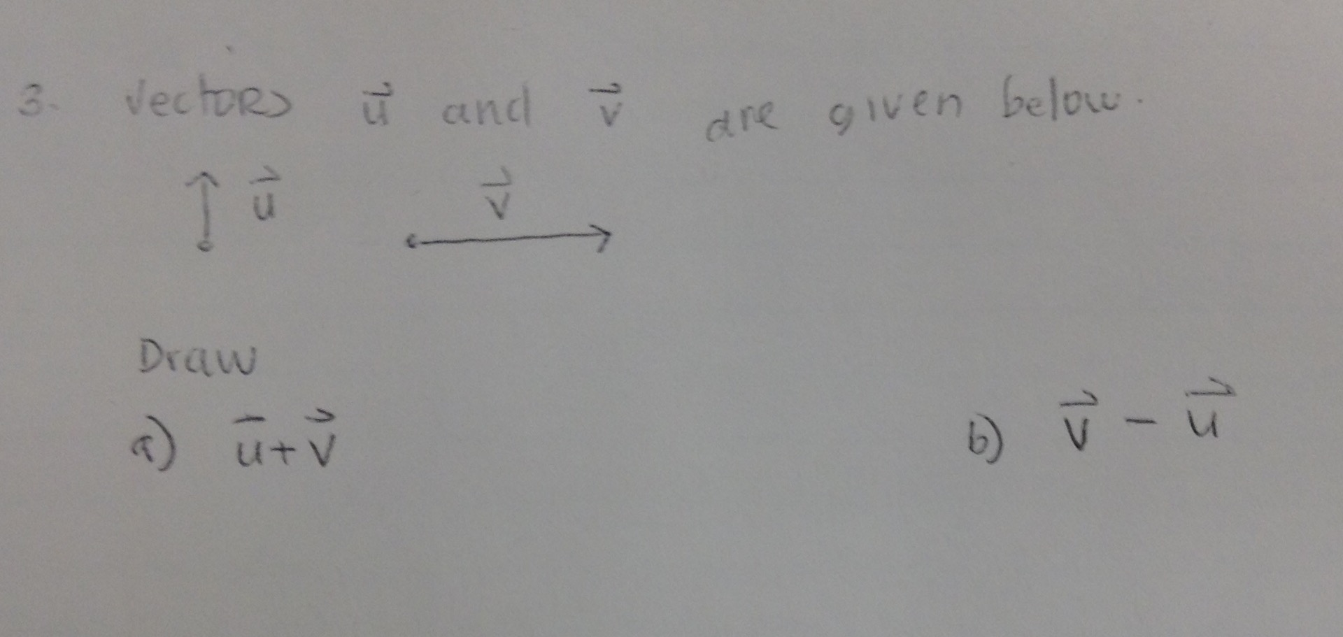 Solved 3. Vectors u and v are given below. Draw | Chegg.com