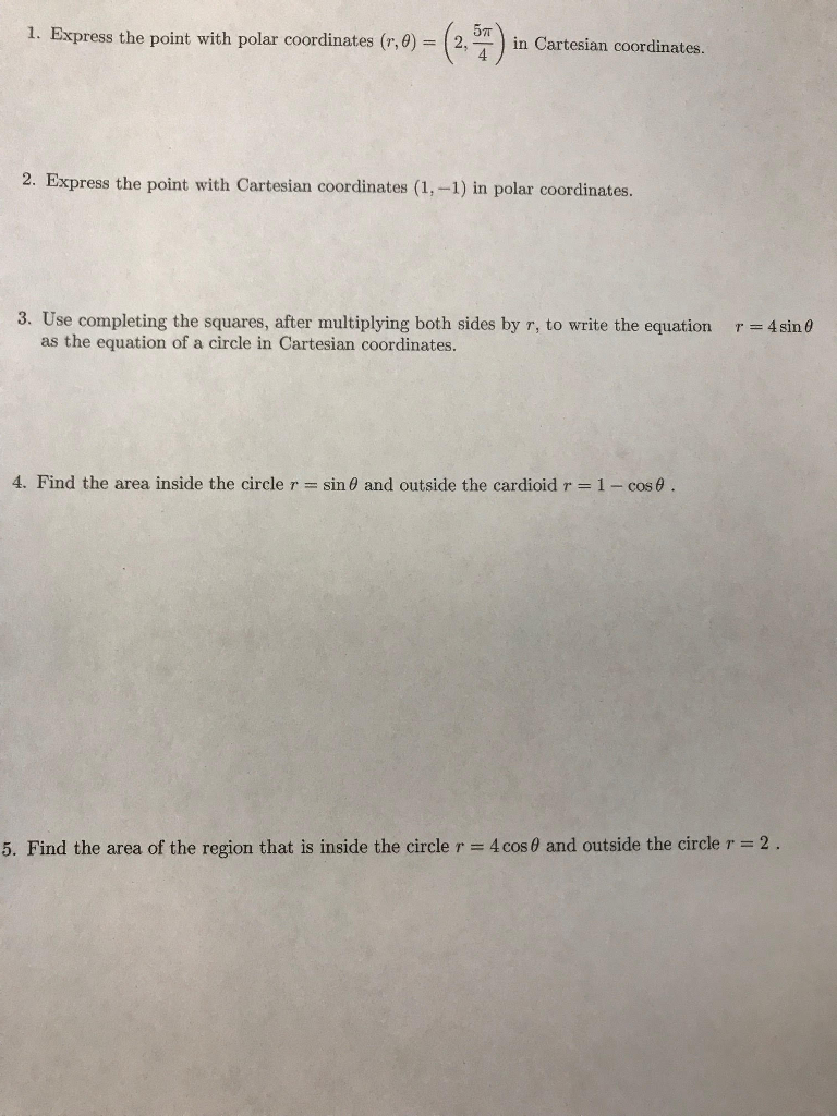 Solved 1. Express the point with polar coordinates (r, ?-( 2 | Chegg.com