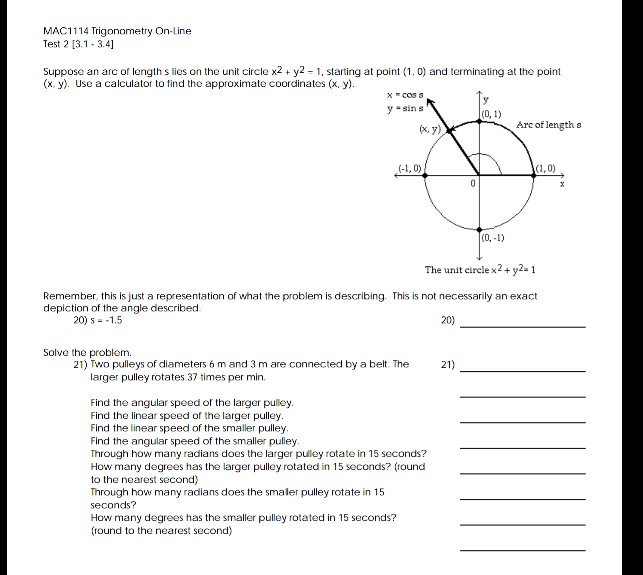 Solved Suppose an arc or length s lies on the unit circle | Chegg.com