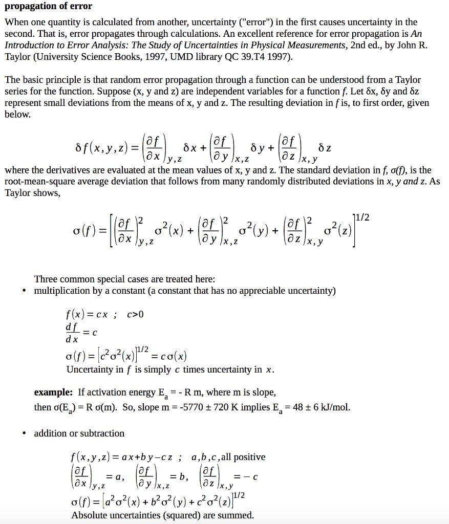 Solved Propagation Of Error When One Quantity Is Calculated | Chegg.com