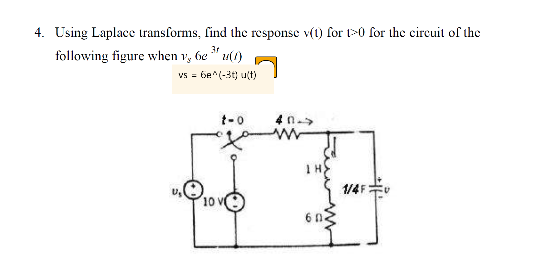 Solved Using Laplace Transforms, Find The Response V(t) For | Chegg.com