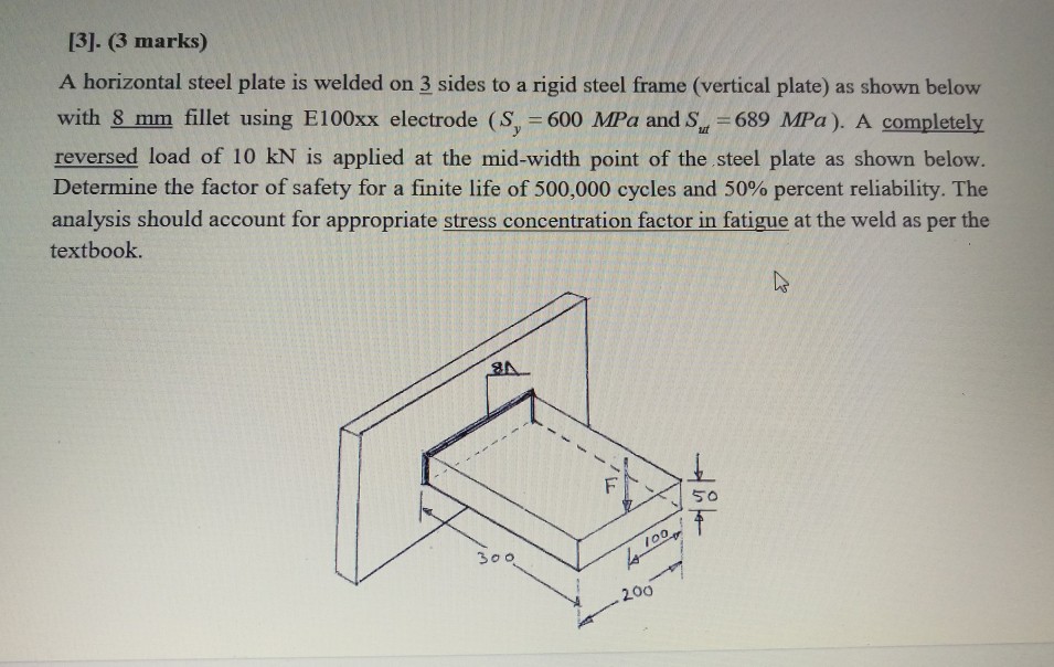 13]. (3 marks) A horizontal steel plate is welded on
