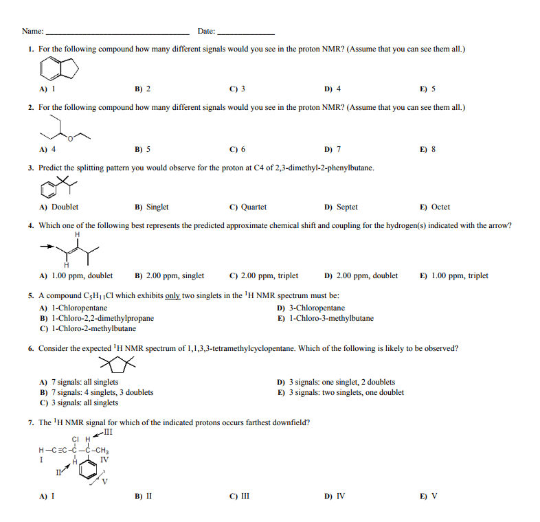 Solved Name: Date: . For the following compound how many | Chegg.com