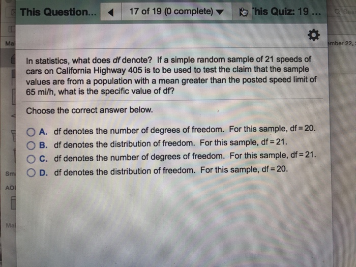 Solved In statistics, what does df denote? If a simple | Chegg.com