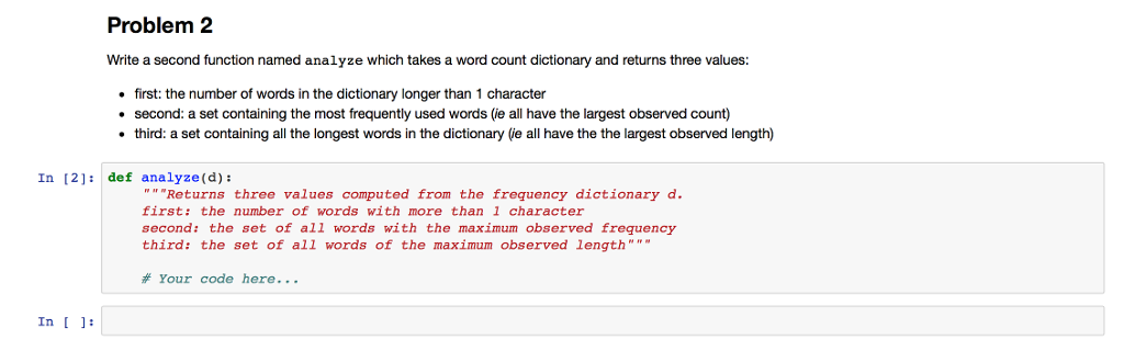 Solved Write a second function named analyze which takes a | Chegg.com