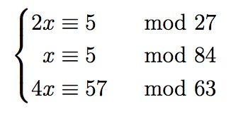 Solved {2x 5 mod 27 x 5 mod 84 4x 57 mod | Chegg.com