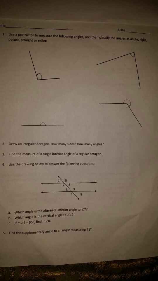 Solved Me Date Use A Protractor To Measure The Following