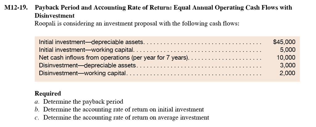 Solved M12 19 Payback Period And Accounting Rate Of Return 7062
