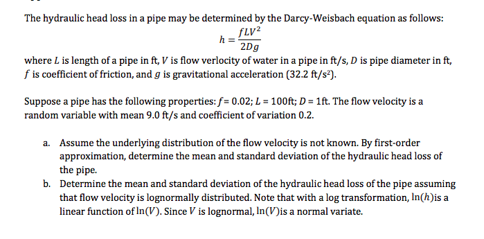 Solved The Hydraulic Head Loss In A Pipe May Be Determined | Chegg.com