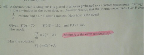 Solved A thermometer reading 70 degree F is placed in an | Chegg.com