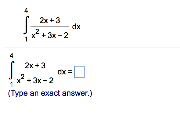 solved-integral-1-4-2x-3-x-2-3x-2-dx-type-an-exact-chegg