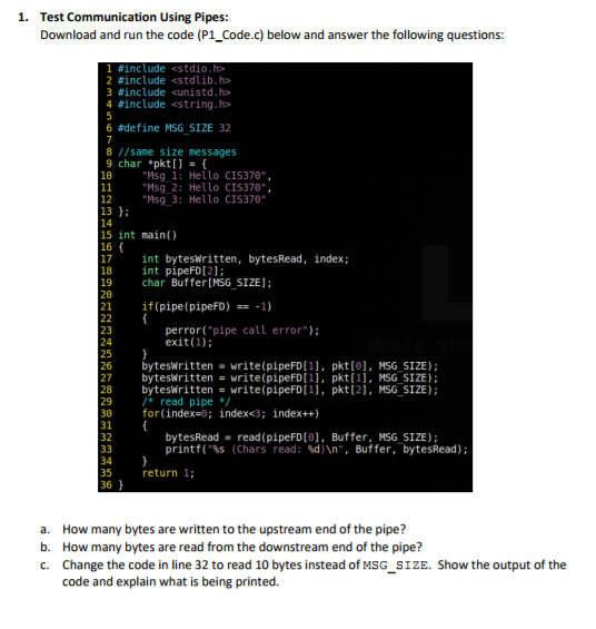 Solved 1. Test Communication Using Pipes: Download and run | Chegg.com