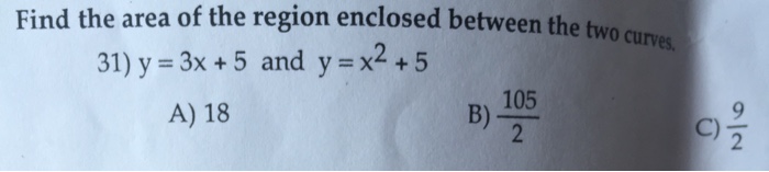 Solved Find the area of the region enclosed between the two | Chegg.com