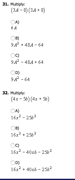 Solved 31. Multiply: 3A (3A 8) OA) 6 A B) 9.444 48 A 64 9.44 | Chegg.com