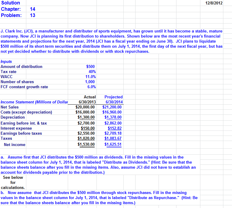 Solved How To Solve Ch14 P13 From Financial Management: | Chegg.com