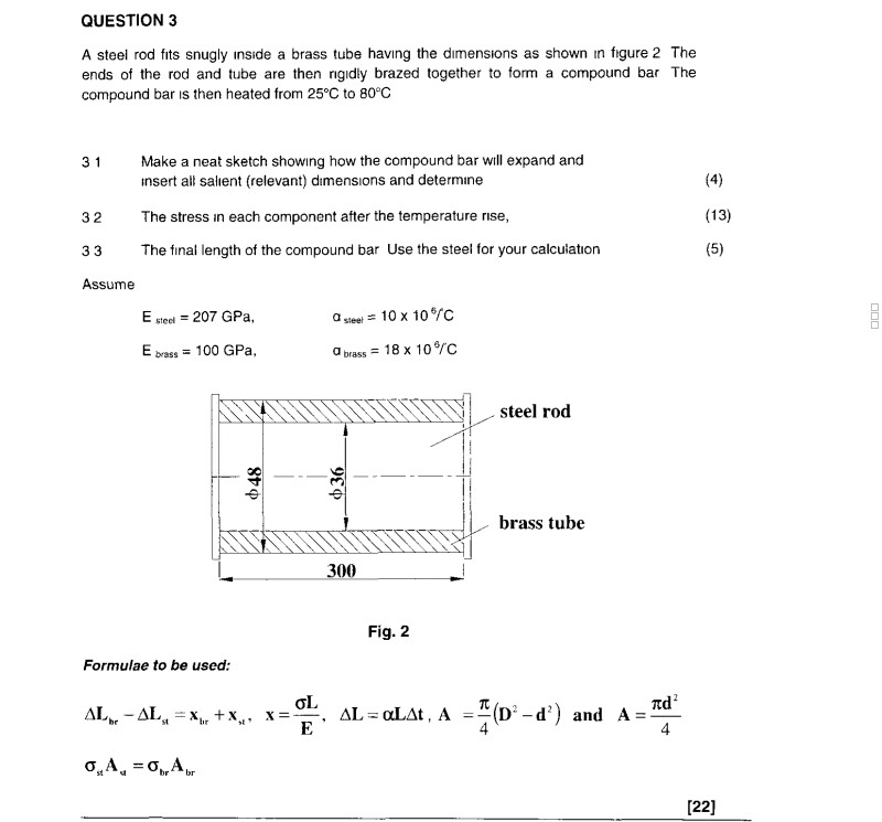Solved QUESTION 3 A steel rod fts snugly inside a brass tube
