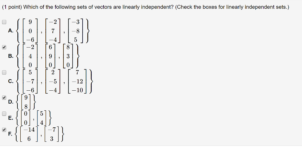 Solved (1 point) Which of the following sets of vectors are | Chegg.com