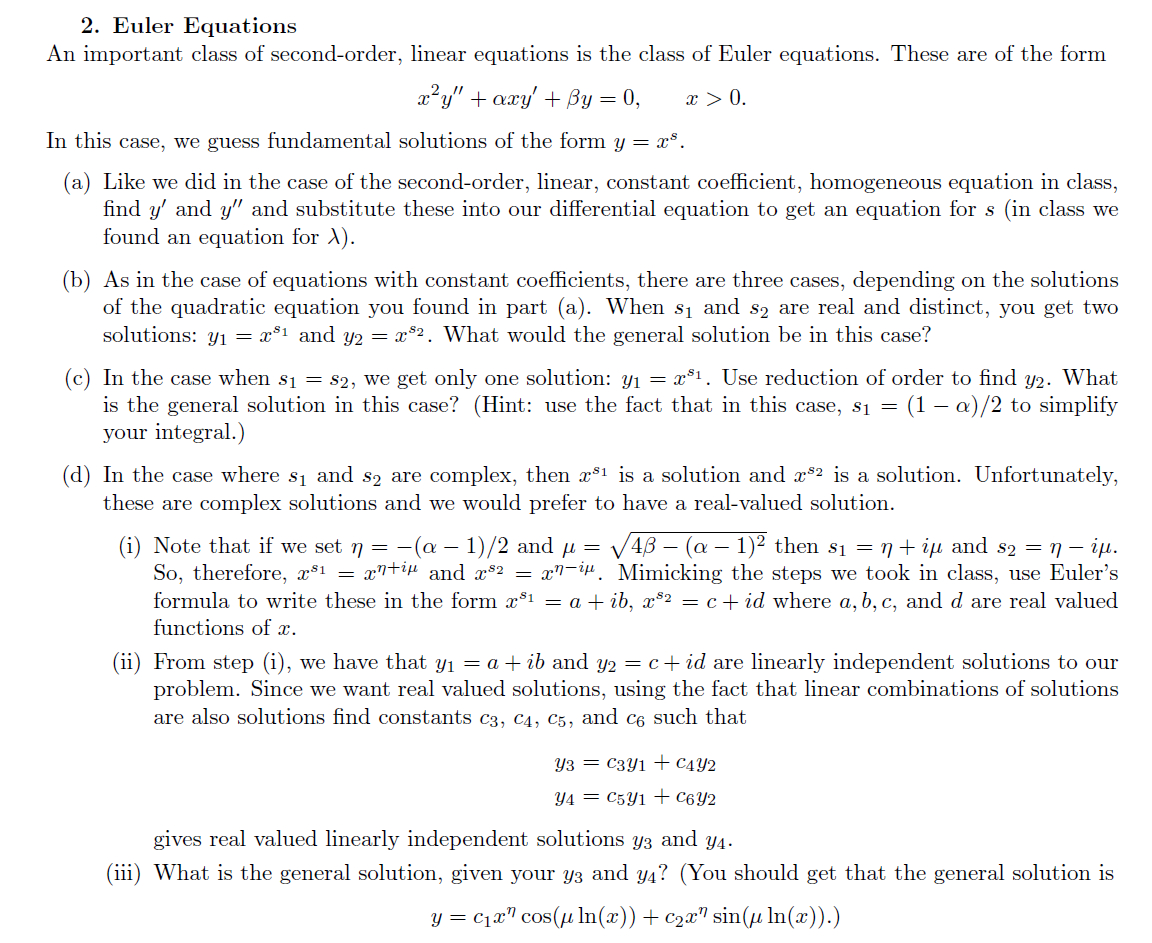 Solved An important class of second-order, linear equations | Chegg.com