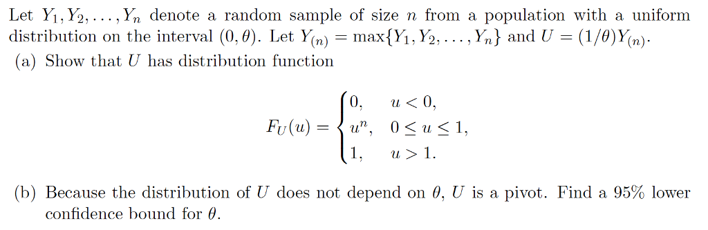 Solved Let Y 1, Y 2, , Y N Denote A Random Sample Of Size 