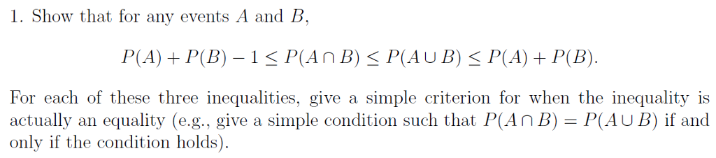 Solved Show That For Any Events A And B, P(A) + P(B) - 1 | Chegg.com