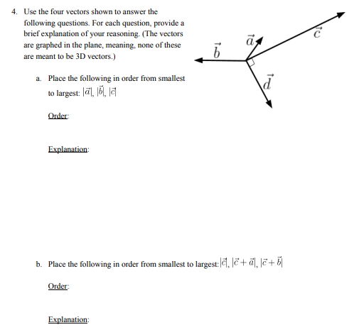 Solved 4. Use the four vectors shown to answer the following | Chegg.com