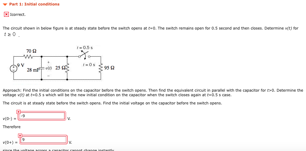 Solved Part 1: Initial conditions !correct. The circuit | Chegg.com