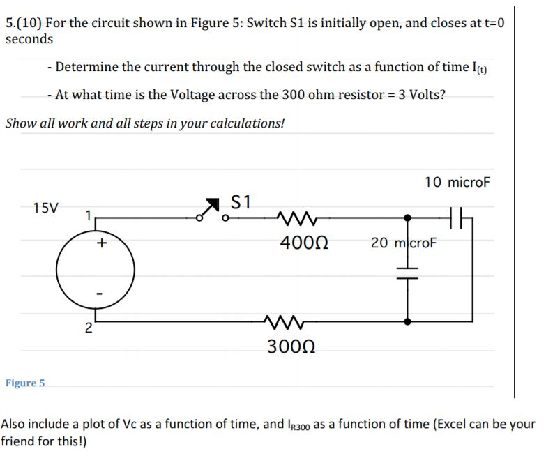Solved 5(10) For the circuit shown in Figure 5 Switch S1 is