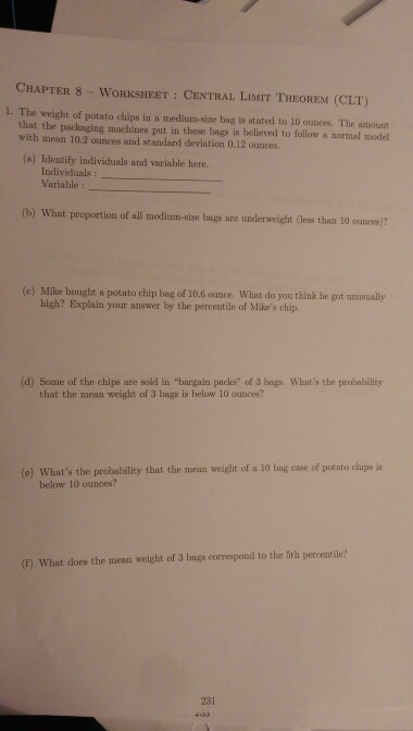 Central Limit Theorem Worksheet With Answers