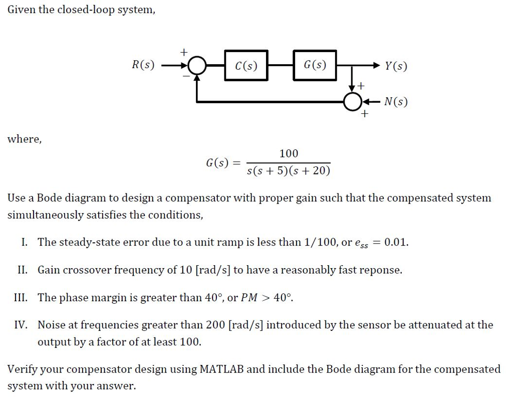 Solved Given The Closed-loop System, Where, G (s) = 100/s(s | Chegg.com