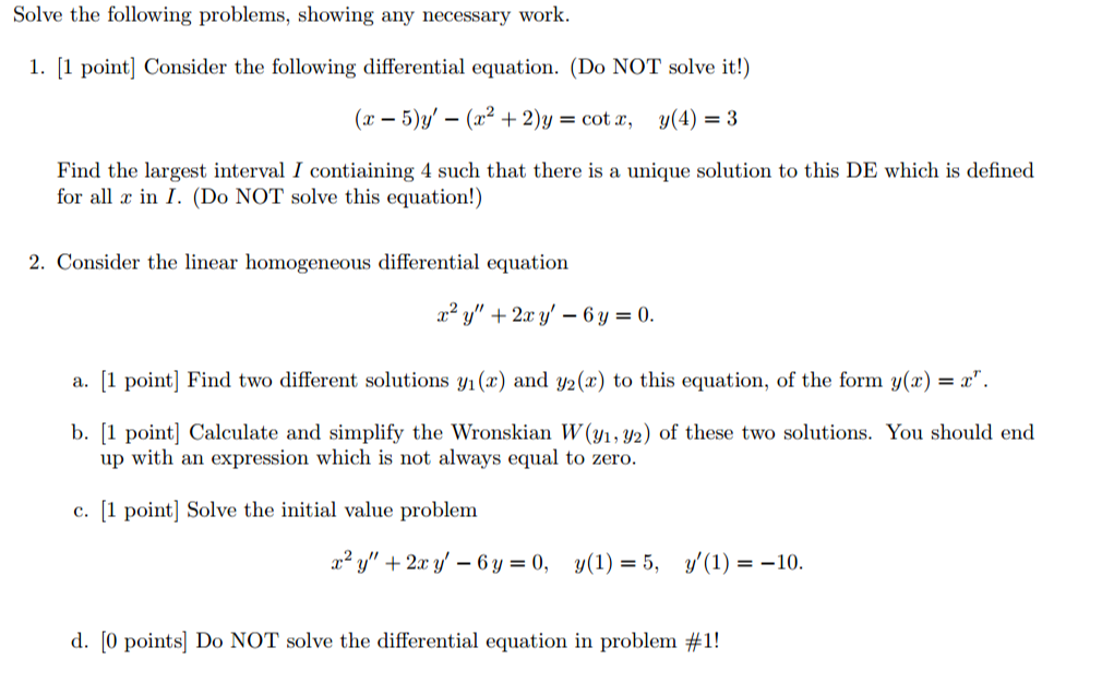 Solved Solve The Following Problems, Showing Any Necessary 