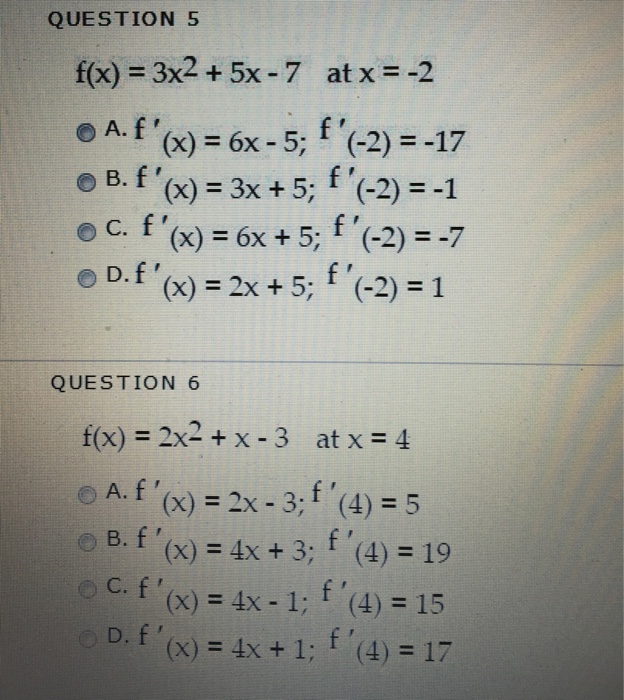 solved-question-5-f-x-3x-2-5x-7-at-x-2-question-6-chegg