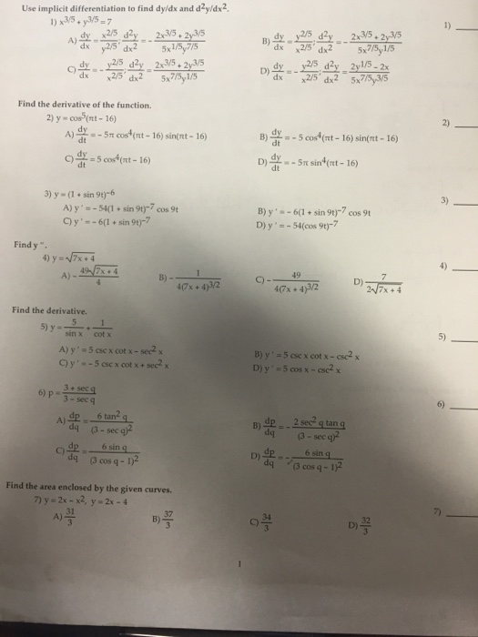 Solved Use Implicit Differentiation To Find Dy dx And Chegg