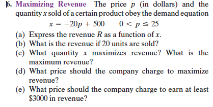 Solved The price p (in dollars) and the quantity x sold of a | Chegg.com