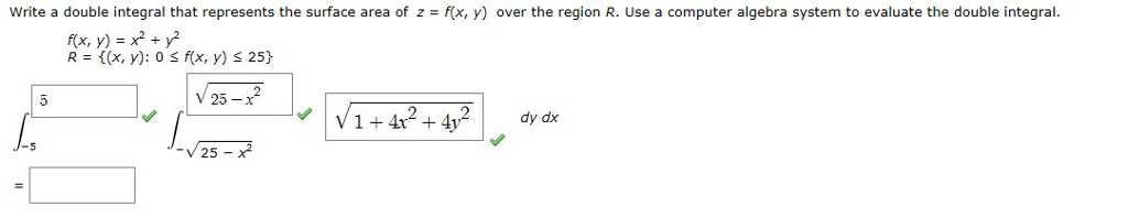 Solved Write a double integral that represents the surface | Chegg.com
