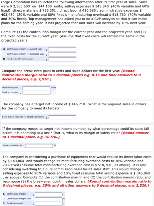 Solved Large Corporation has collected the following | Chegg.com