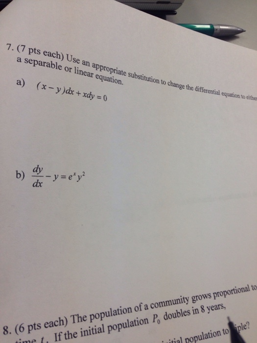 Solved Pts A Separable Or Linear Equation Ail Appropriate