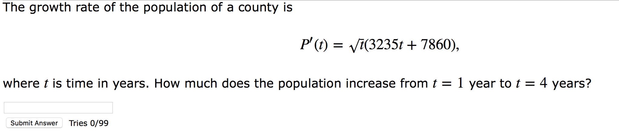 Solved The growth rate of the population of a county is | Chegg.com