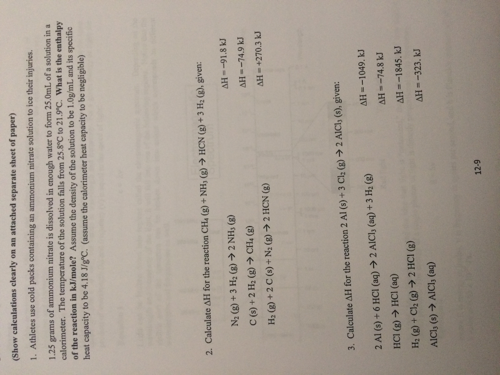 Solved Athletes use cold packs containing an ammonium