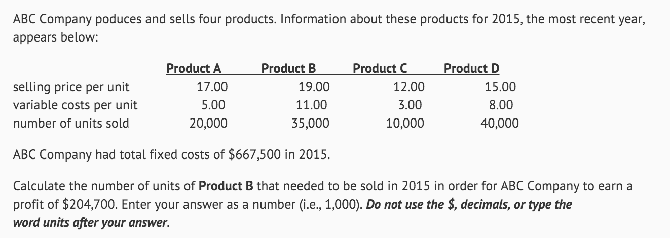 Solved ABC Company produces and sells four products. | Chegg.com