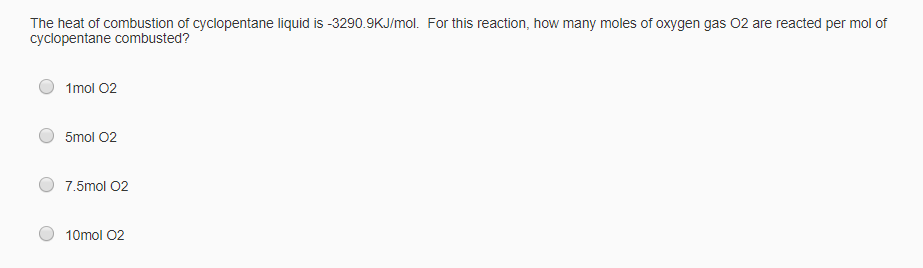Solved The heat of combustion of cyclopentane liquid is | Chegg.com