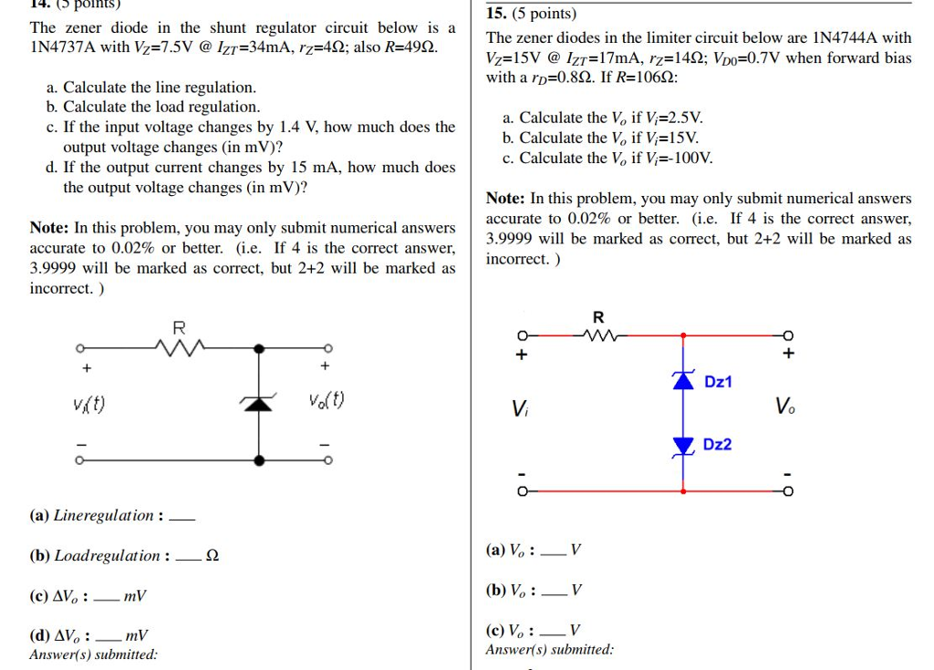 Solved 15. (5 points) The zener diodes in the limiter