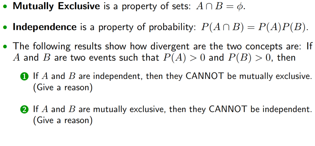 Solved Mutually Exclusive is a property of sets: A | Chegg.com