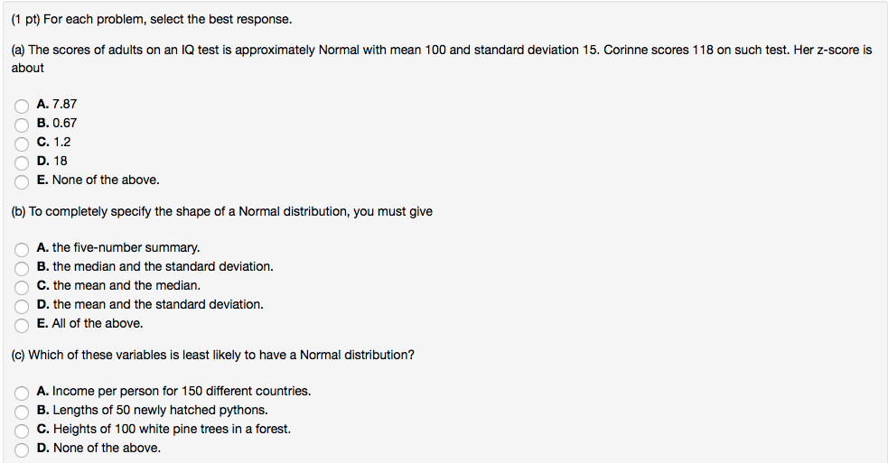 Solved For each problem, select the best response (a) The | Chegg.com