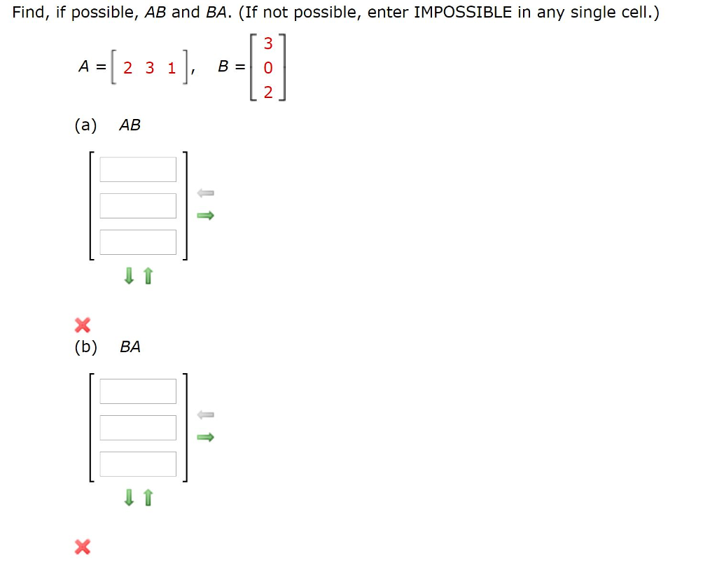 Solved Find, If Possible, Ab And Ba. (if Not Possible, Enter 